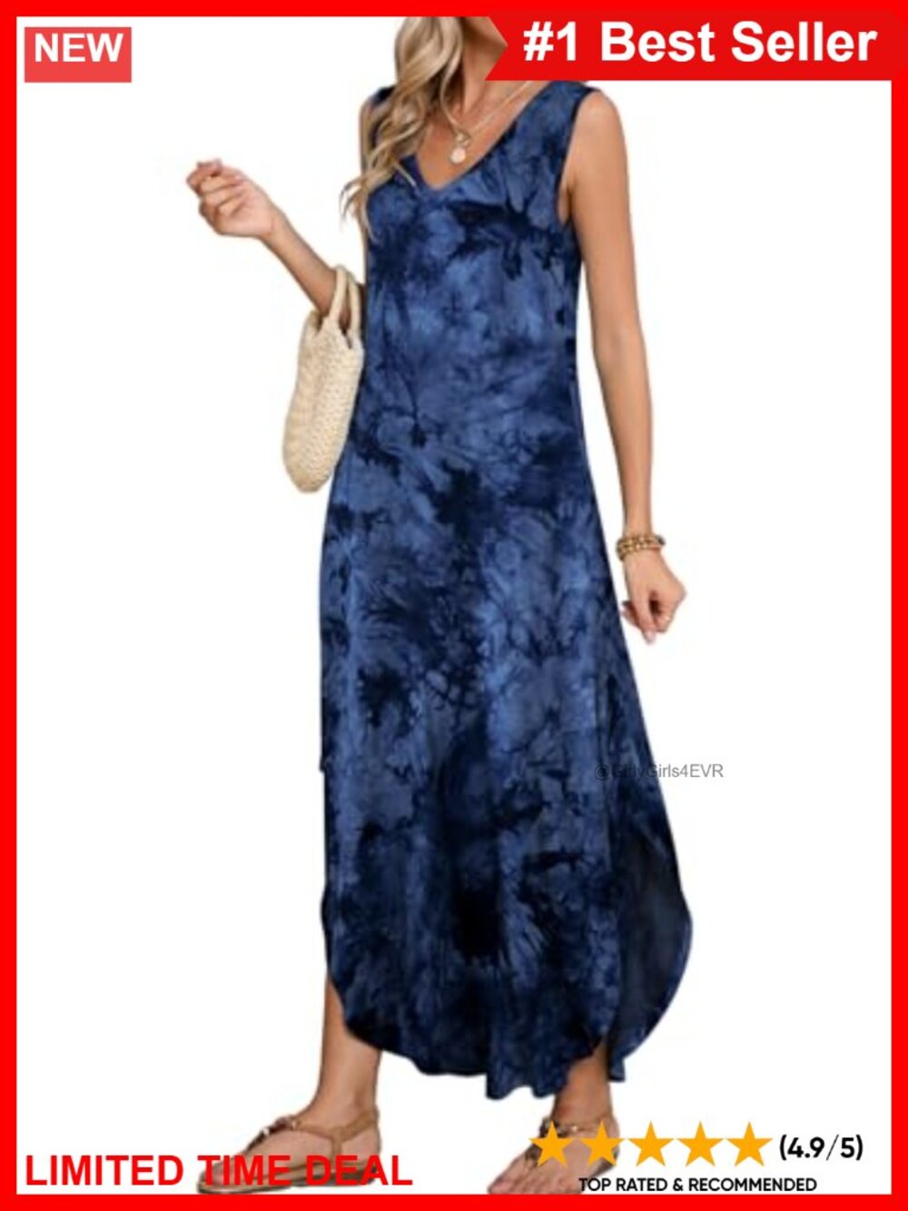 Plus Size Maxi Dress V Neck Sleeveless Pockets Beach Coverup Sundress